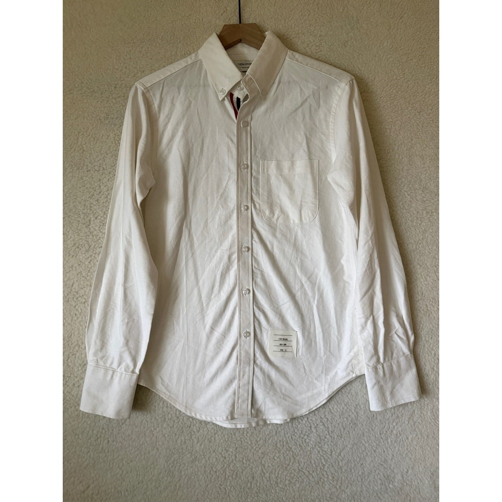 Thom Browne Shirt Mens 0 XS White Cotton Long Sleeve Button Up Slim Fit Casual